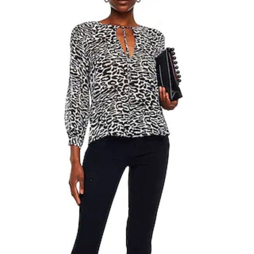 Nili Lotan 100% Silk Leopard Print Semi-Sheer Popover Blouse Top Tie Medium